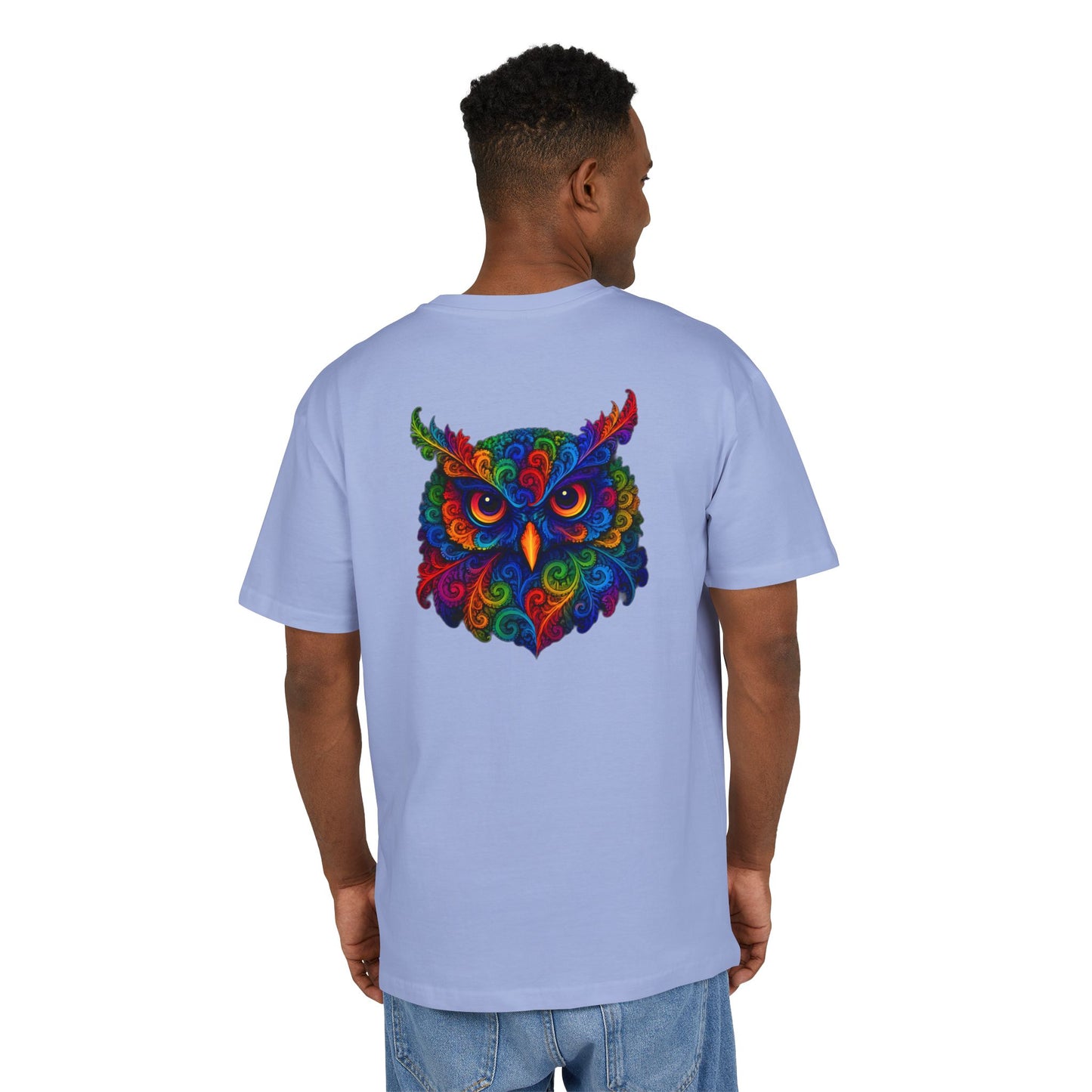 Buntes Eulen T-Shirt (Rückenprint) – Psychedelisches Tiermotiv im Boho-Stil – Unisex Shirt mit farbenfrohem, detailliertem Eulen-Design