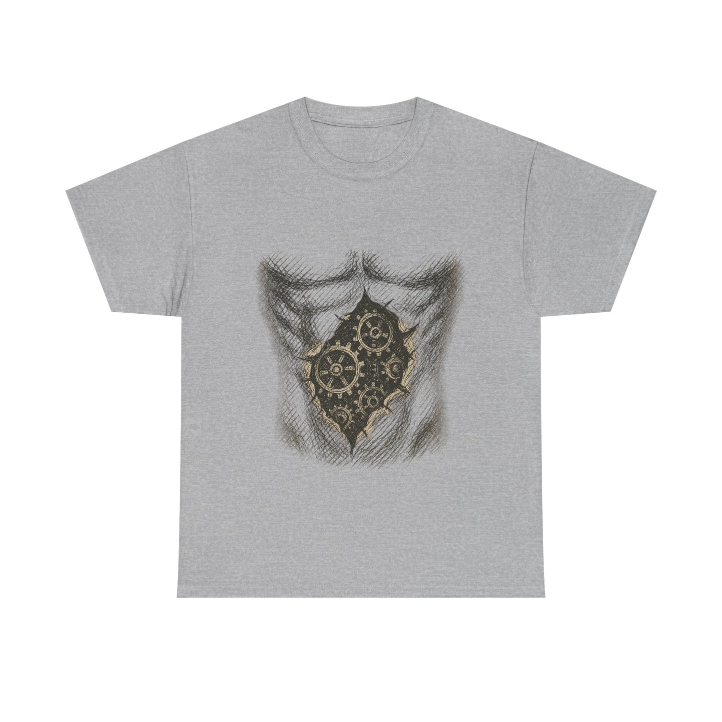 Biomechanik T-Shirt Unisex (Brustprint) – Realistisches Zahnräder-in-der-Haut Design | Steampunk & Cyborg Look für Technikfans