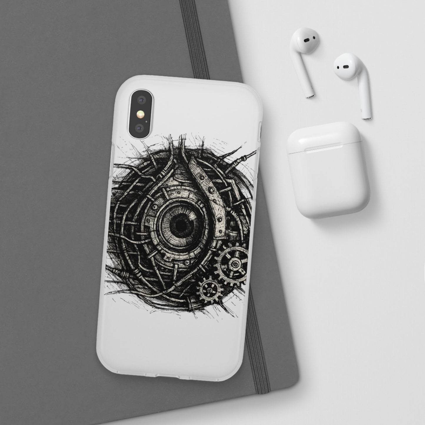 Biomechanisches Auge Handyhülle – Futuristisches Cyberpunk Design mit Zahnrädern & Kabeln | Schutzhülle für iPhone & Android