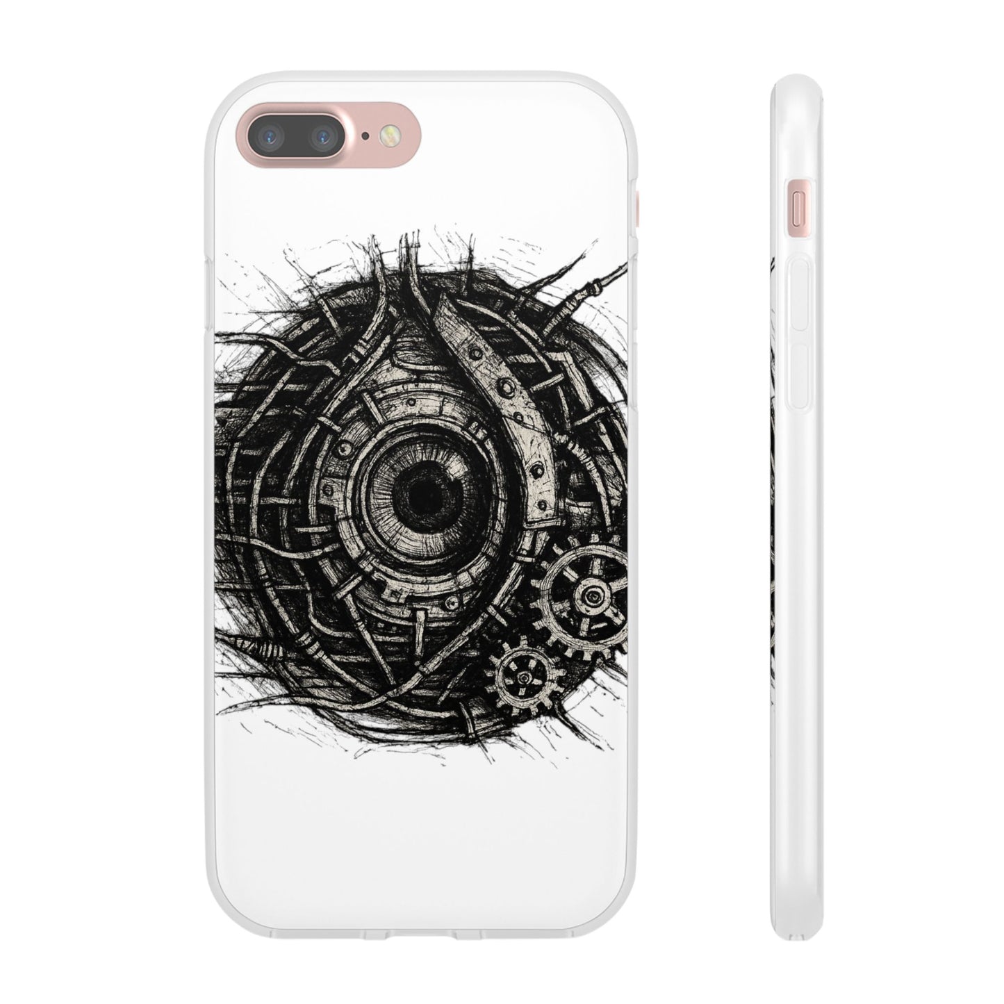 Biomechanisches Auge Handyhülle – Futuristisches Cyberpunk Design mit Zahnrädern & Kabeln | Schutzhülle für iPhone & Android
