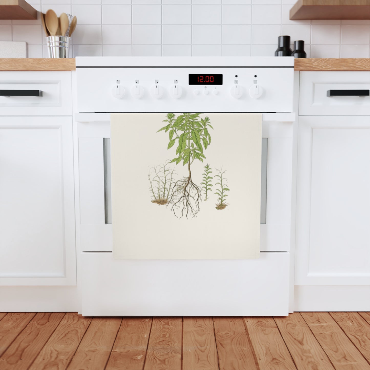 Botanisches Küchenhandtuch Basilikum - 100% Bio-Baumwolle, umweltfreundliches Geschenk, Pflanzenliebhaber Handtuch, kunstvolle Küchendeko