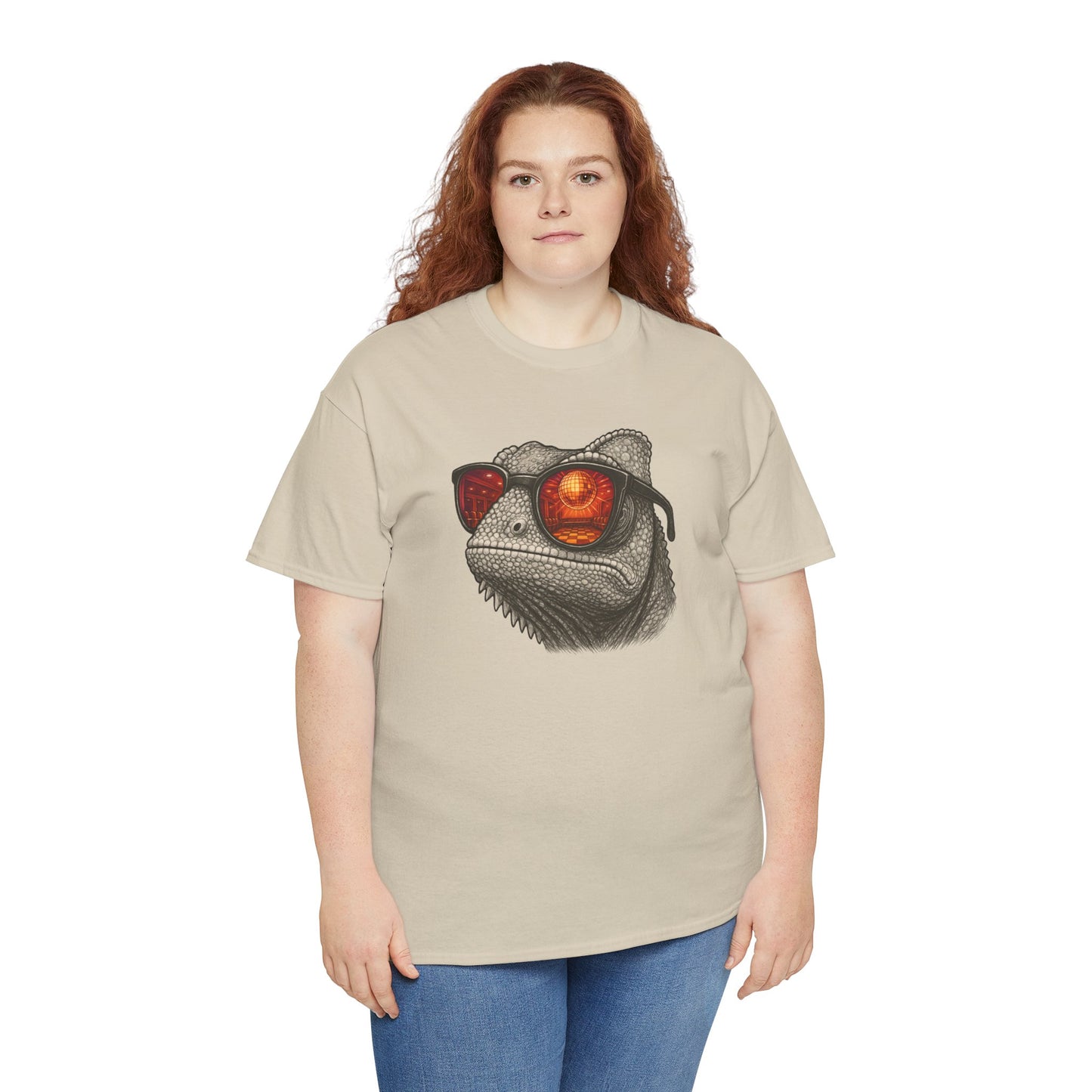 Chamäleon Disco T-Shirt (Brustprint) – Lustiges Tiermotiv mit Sonnenbrille | Retro Club Design für Tierfreunde & Festivalfans