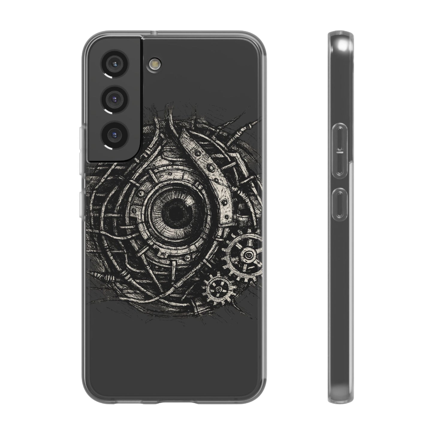Biomechanisches Auge Handyhülle – Futuristisches Cyberpunk Design mit Zahnrädern & Kabeln | Schutzhülle für iPhone & Android