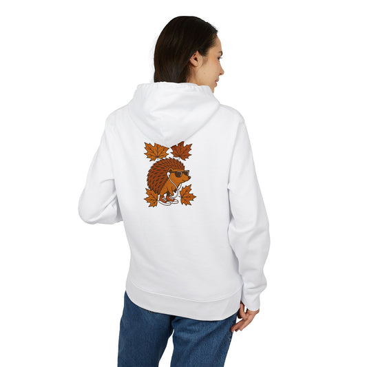 Herbst Igel Hoodie (Rückenprint) – Lustiger Kapuzenpullover mit Cartoon-Design, Sonnenbrille & Ahornblättern
