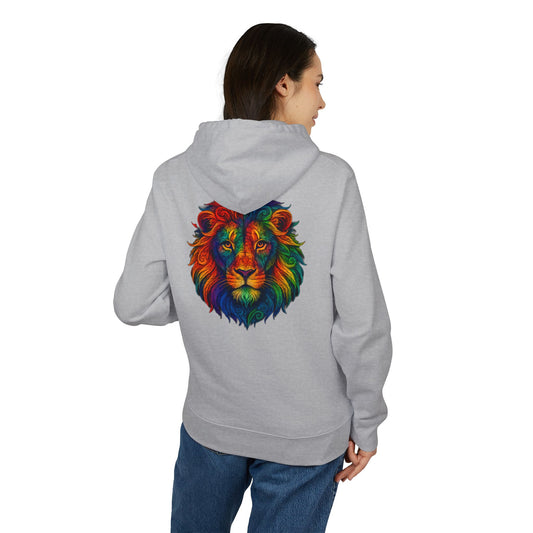 Bunter Löwen Hoodie (Rückenprint) – Psychedelischer Kapuzenpullover mit Tiermotiv – Unisex Streetwear im Boho & Festival Stil