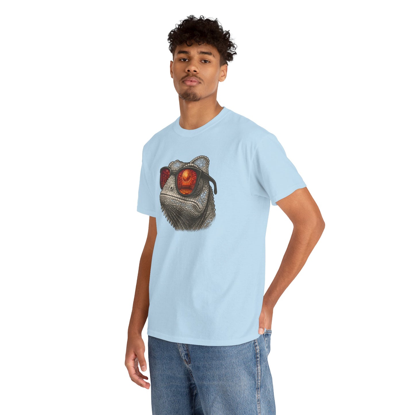 Chamäleon Disco T-Shirt (Brustprint) – Lustiges Tiermotiv mit Sonnenbrille | Retro Club Design für Tierfreunde & Festivalfans