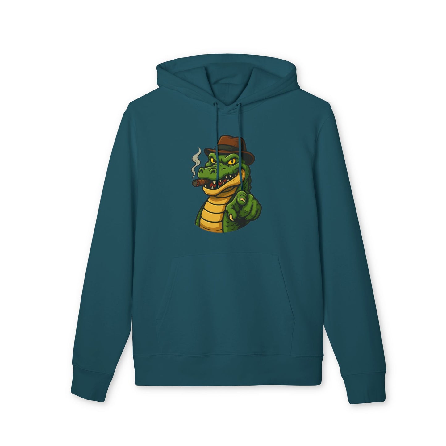 Gangster Alligator Hoodie (Brustprint) – Cooler Unisex Kapuzenpullover mit Krokodil, Zigarre & Hut im Comic Style
