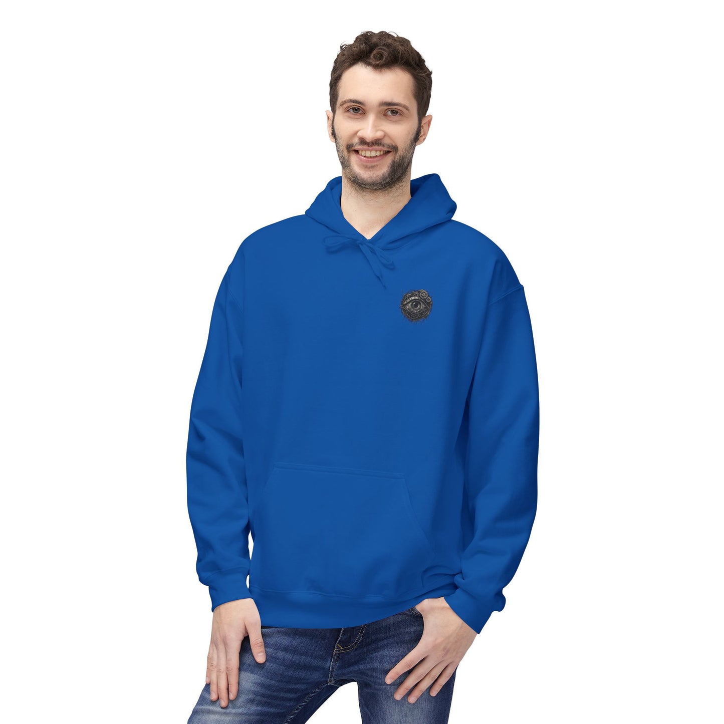 Biomechanisches Auge Hoodie Unisex – Cyberpunk Kapuzenpullover mit Zahnrädern & Kabeln | Futuristischer Techwear Look
