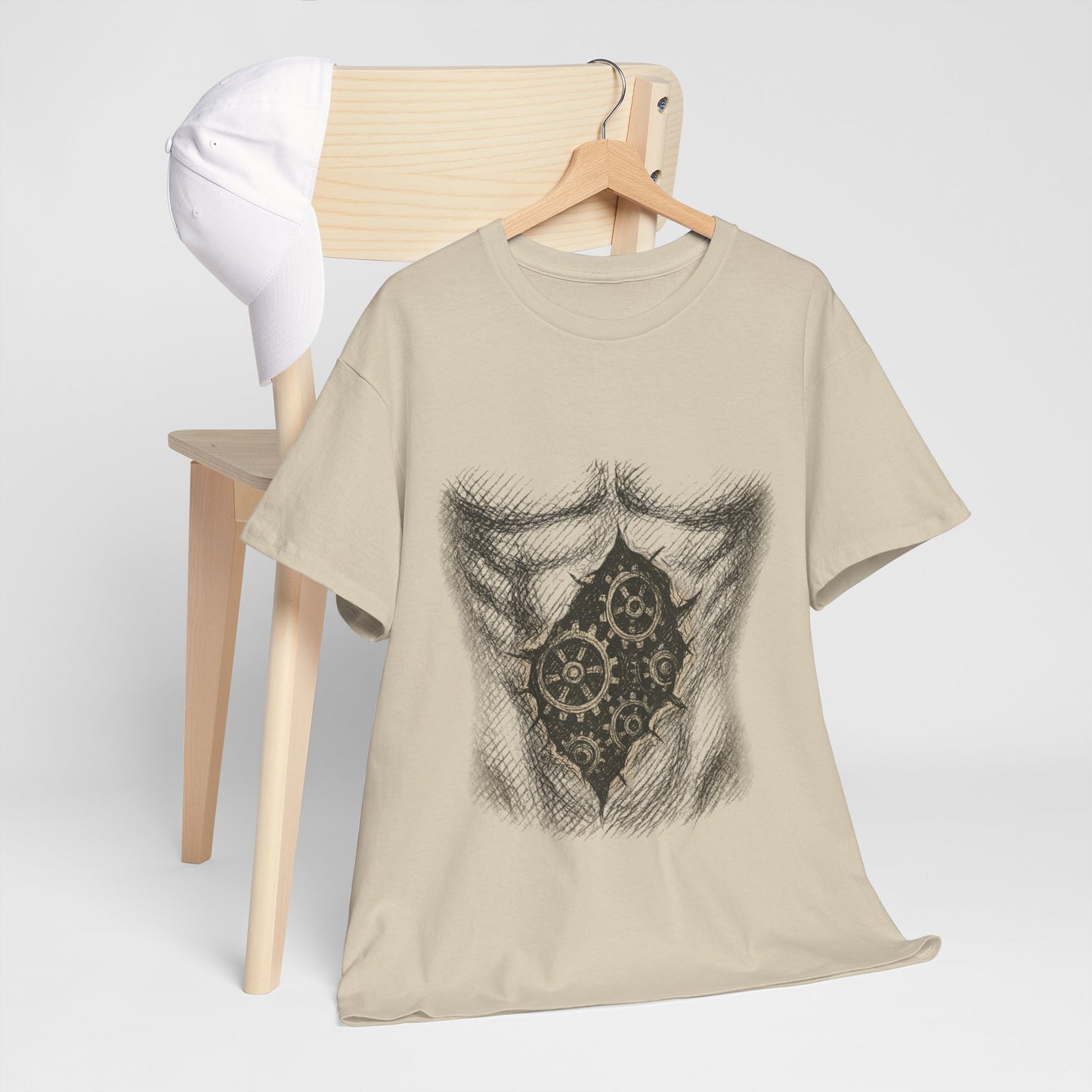 Biomechanik T-Shirt Unisex (Brustprint) – Realistisches Zahnräder-in-der-Haut Design | Steampunk & Cyborg Look für Technikfans