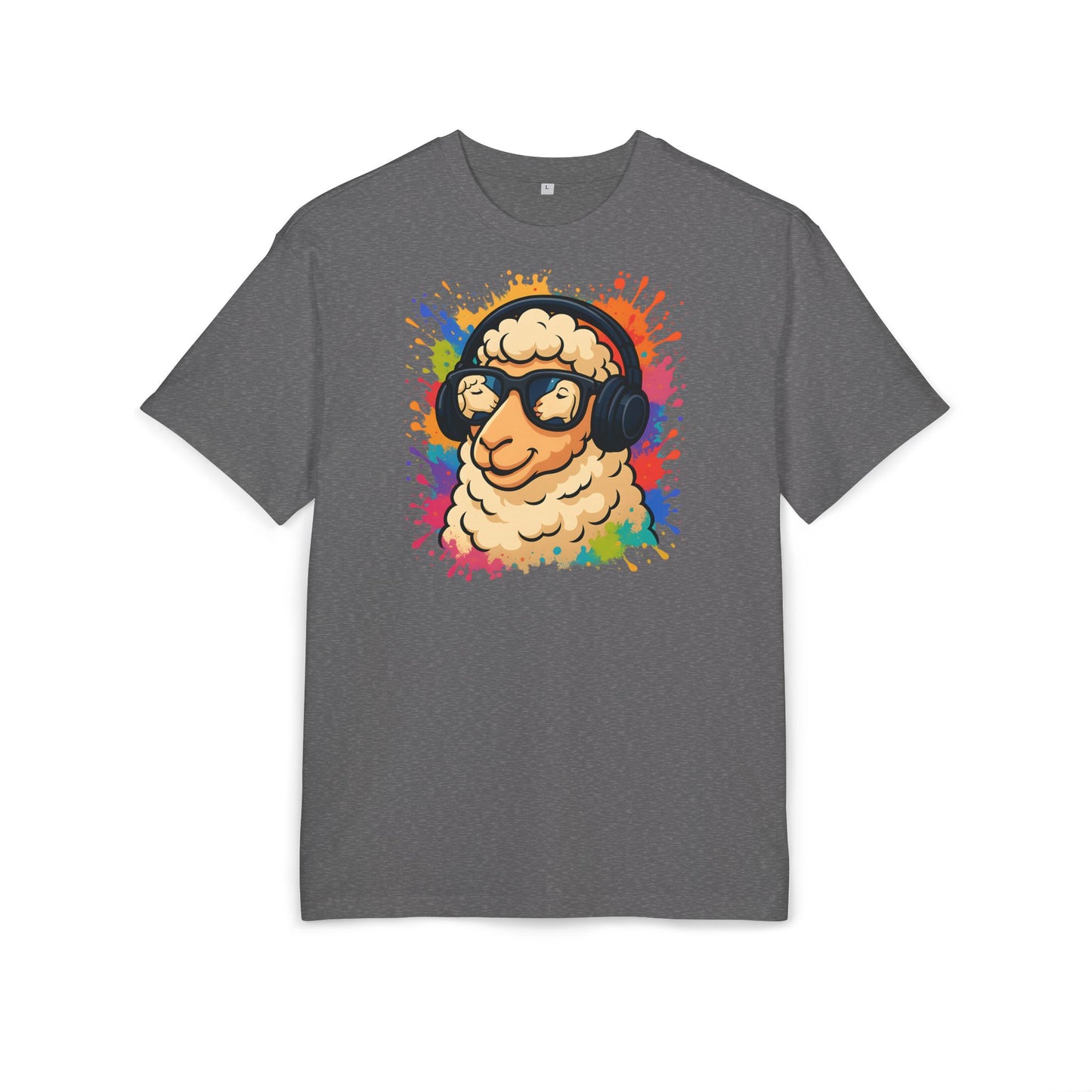 Cooles Schaf T-Shirt (Brustprint) – Lustiges Streetwear Shirt mit Kopfhörer-Schaf & Farbspritzer-Design | Unisex