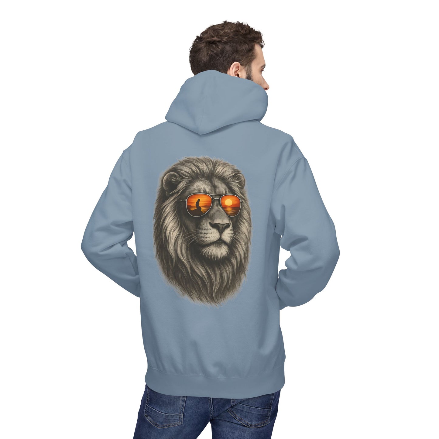 Löwen Hoodie Unisex (Rückenprint) – Stylischer Kapuzenpullover mit Sonnenbrillen-Löwe | Tiermotiv Streetwear für Damen & Herren