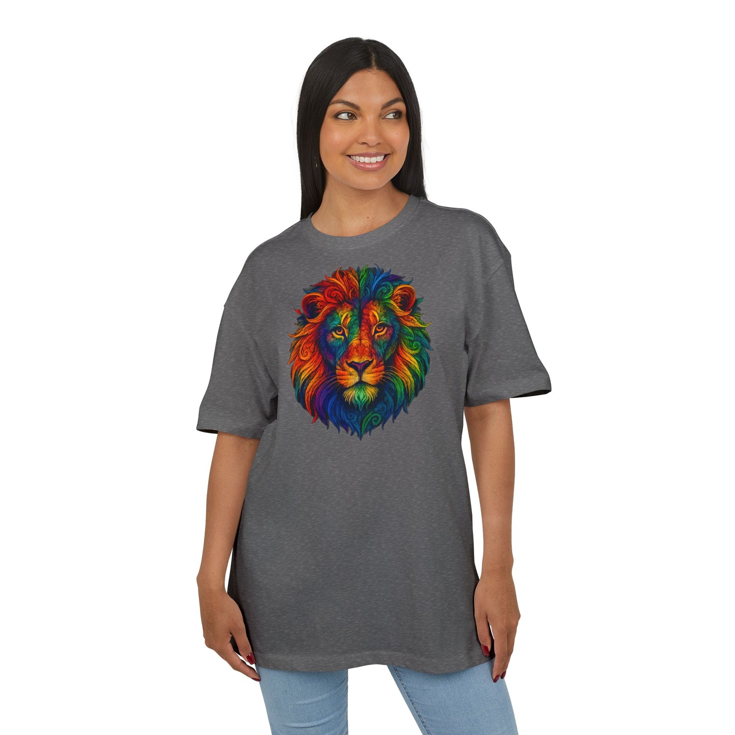 Buntes Löwen T-Shirt (Brustprint) – Psychedelisches Tiermotiv im Boho-Stil – Unisex Oversize Shirt für Kunst-, Natur- & Festival-Fans