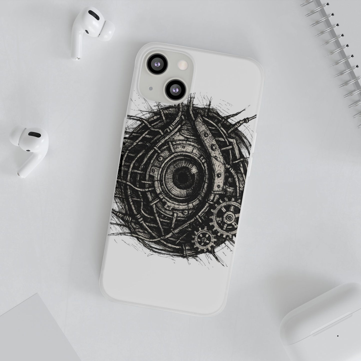 Biomechanisches Auge Handyhülle – Futuristisches Cyberpunk Design mit Zahnrädern & Kabeln | Schutzhülle für iPhone & Android