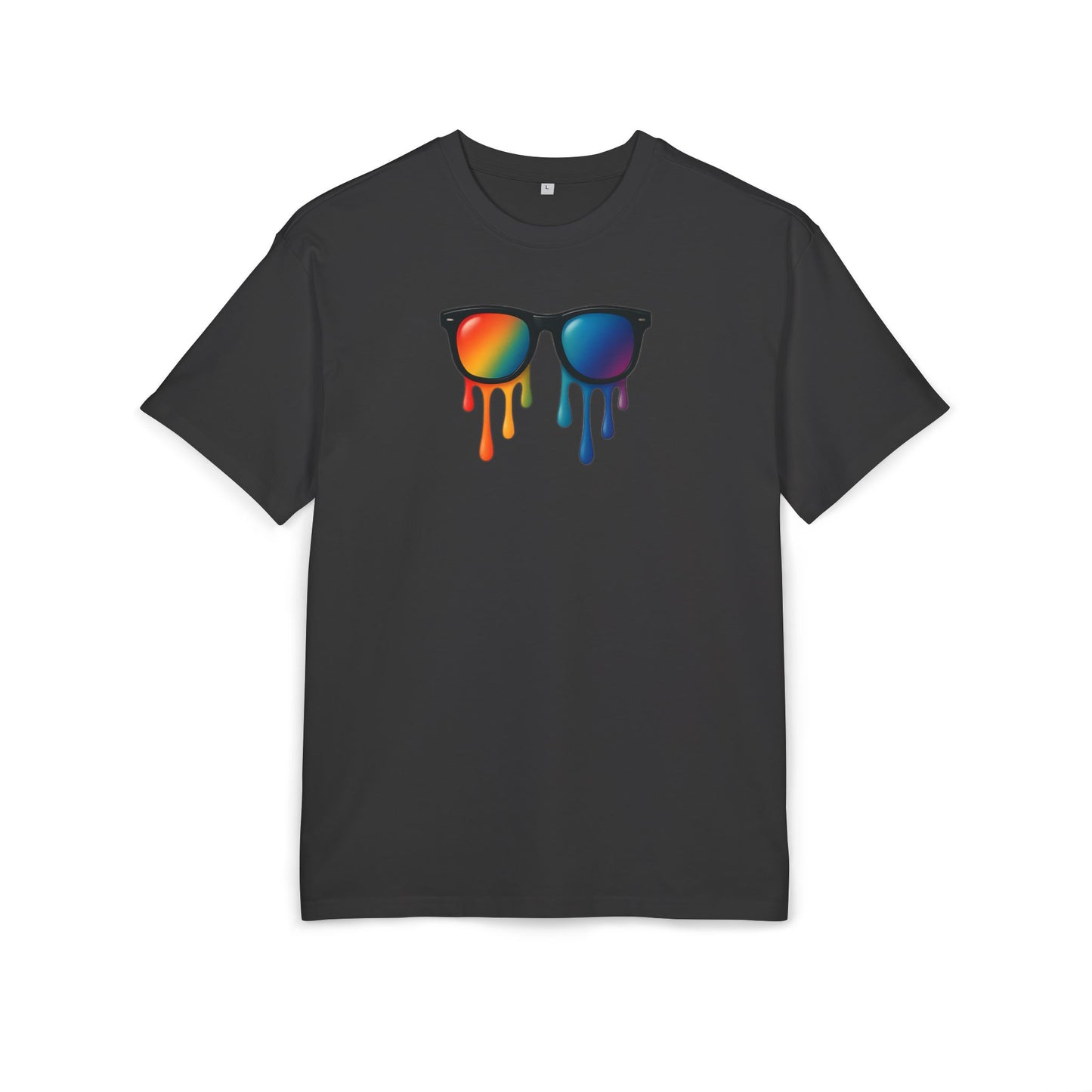 Melting Rainbow Shades T-Shirt (Brustprint) – Stylisches Unisex Shirt mit bunter Sonnenbrille & Farbverlauf | Cooles Sommer & Festival Design