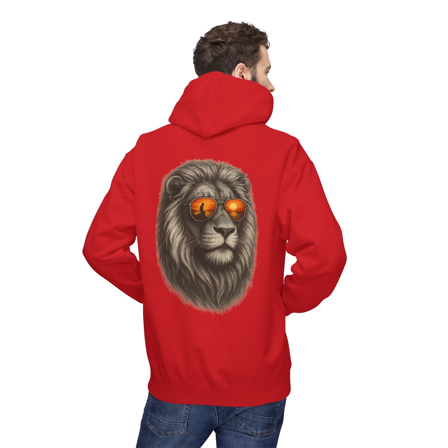 Löwen Hoodie Unisex (Rückenprint) – Stylischer Kapuzenpullover mit Sonnenbrillen-Löwe | Tiermotiv Streetwear für Damen & Herren