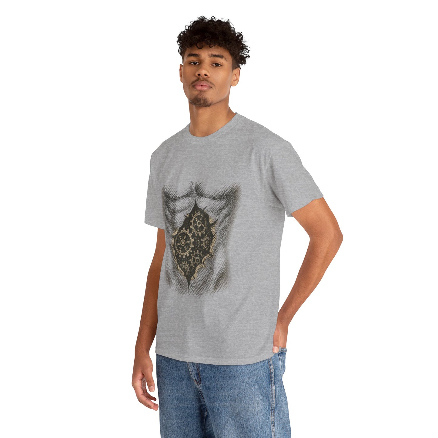 Biomechanik T-Shirt Unisex (Brustprint) – Realistisches Zahnräder-in-der-Haut Design | Steampunk & Cyborg Look für Technikfans