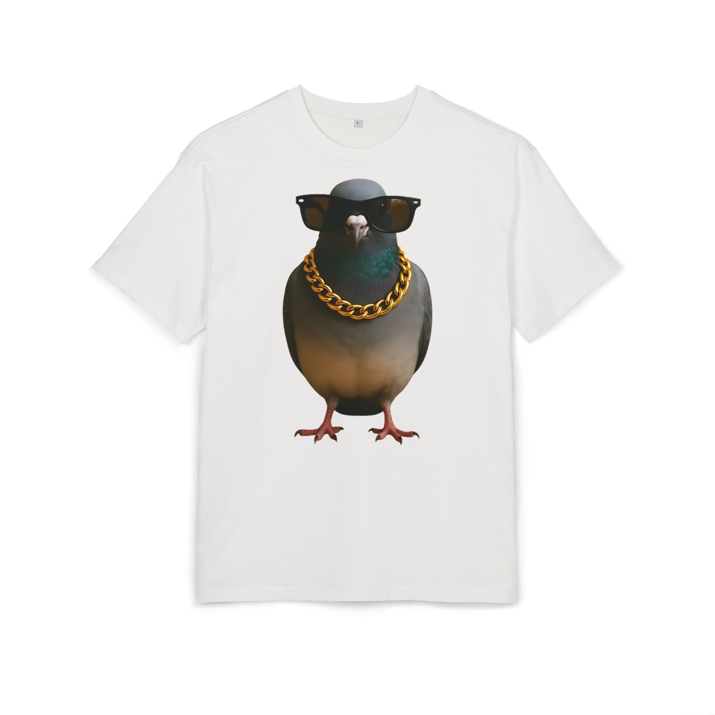 Streetstyle Taube T-Shirt (Brustprint) – Cooles Pigeon Design mit Sonnenbrille & Goldkette für Urban Vibes