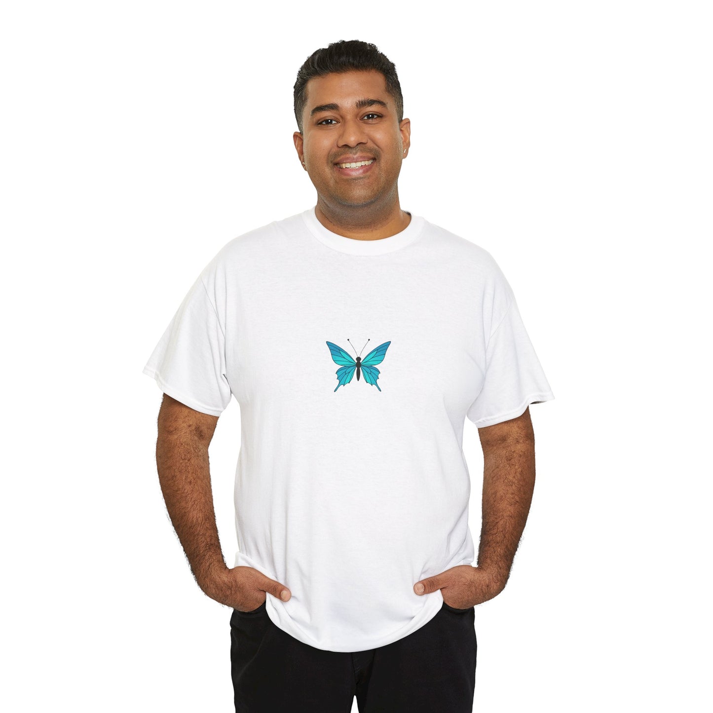 Blauer Schmetterling T-Shirt Unisex (Brustprint) – Farbintensives Butterfly Design | Natur-inspiriertes Shirt aus Baumwolle