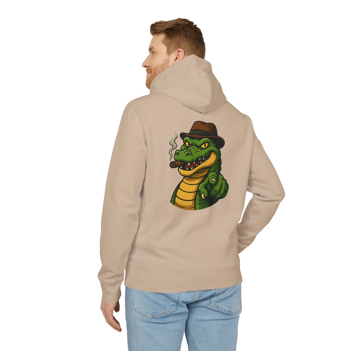 Gangster Alligator Hoodie (Rückenprint) – Cooler Unisex Kapuzenpullover mit Krokodil, Zigarre & Hut im Comic Style