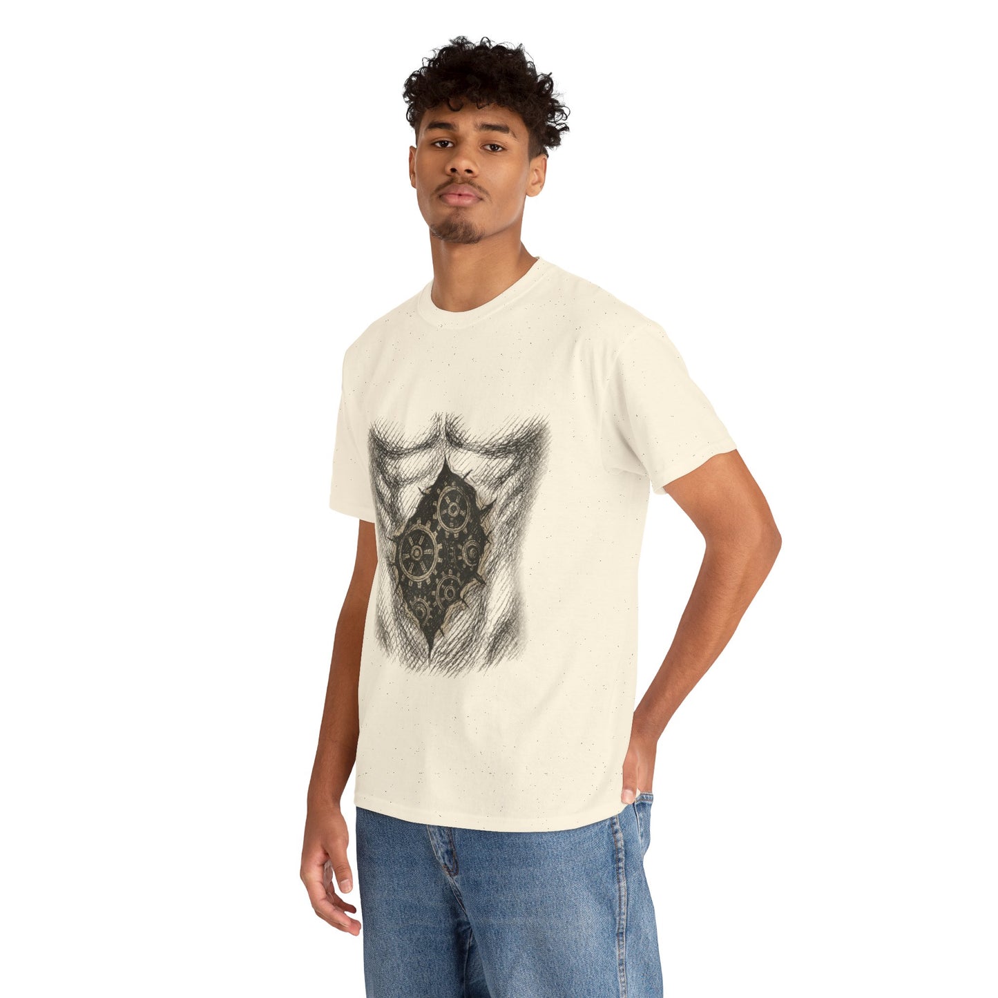 Biomechanik T-Shirt Unisex (Brustprint) – Realistisches Zahnräder-in-der-Haut Design | Steampunk & Cyborg Look für Technikfans