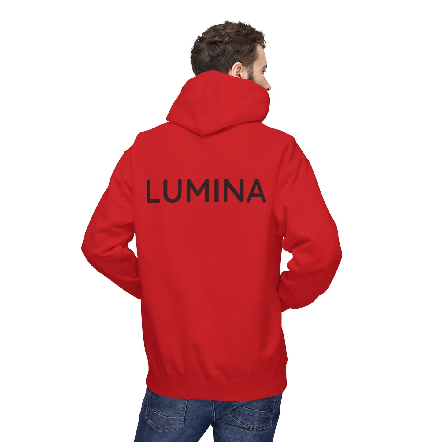 LUMINA Hoodie Unisex (Rückenprint) – Nachhaltiger Midweight Fleece Kapuzenpullover mit Kängurutasche, Fair & OEKO-TEX zertifiziert