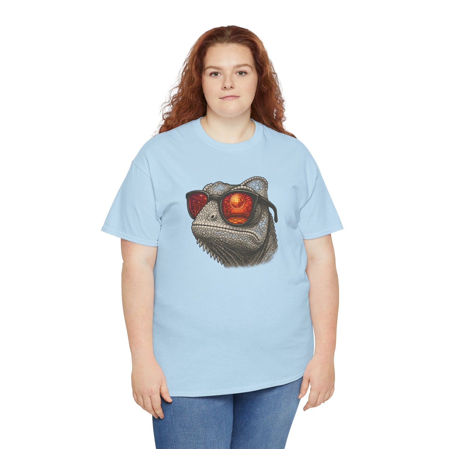 Chamäleon Disco T-Shirt (Brustprint) – Lustiges Tiermotiv mit Sonnenbrille | Retro Club Design für Tierfreunde & Festivalfans