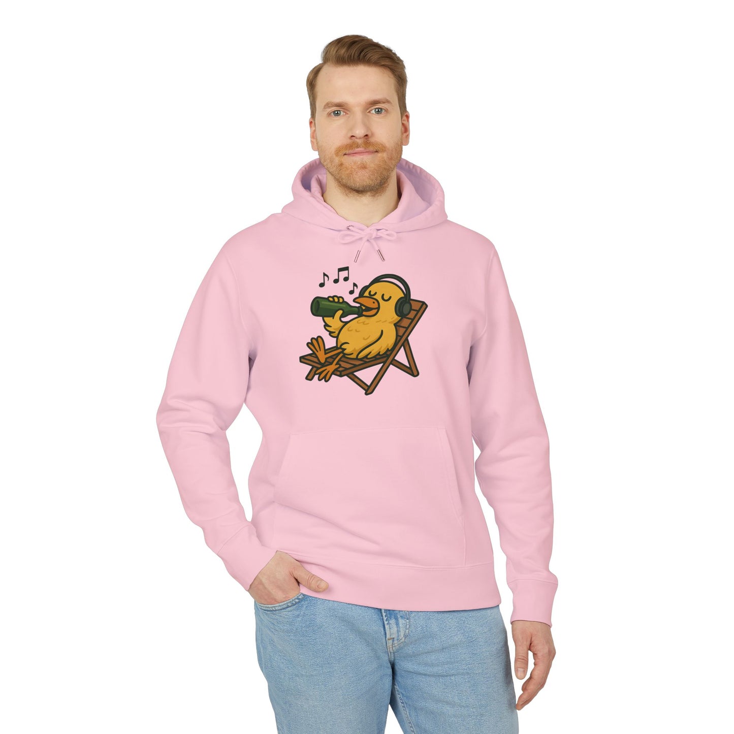 Chillente Hoodie (Brustprint) – Lustiger Unisex Kapuzenpullover mit Ente, Bier & Musik-Motiv | Perfekt für Freizeit, Festivals & Sommer