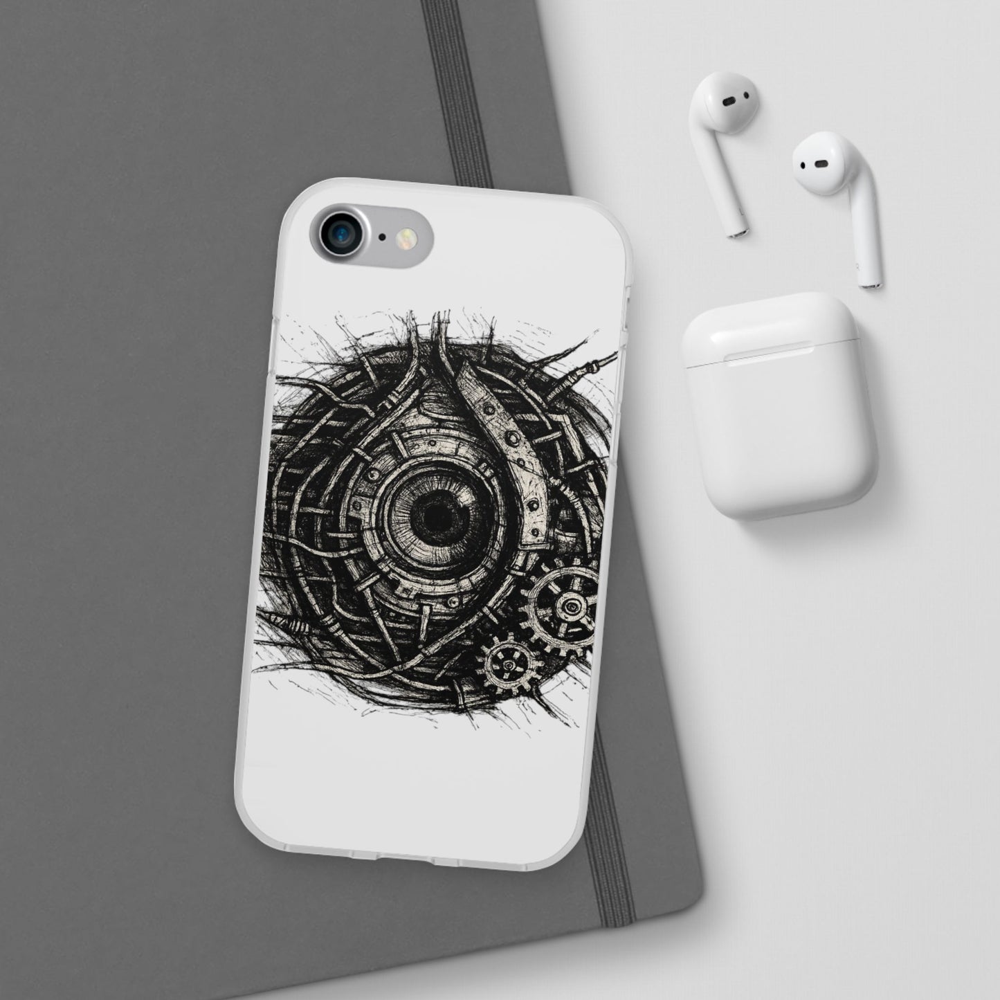 Biomechanisches Auge Handyhülle – Futuristisches Cyberpunk Design mit Zahnrädern & Kabeln | Schutzhülle für iPhone & Android