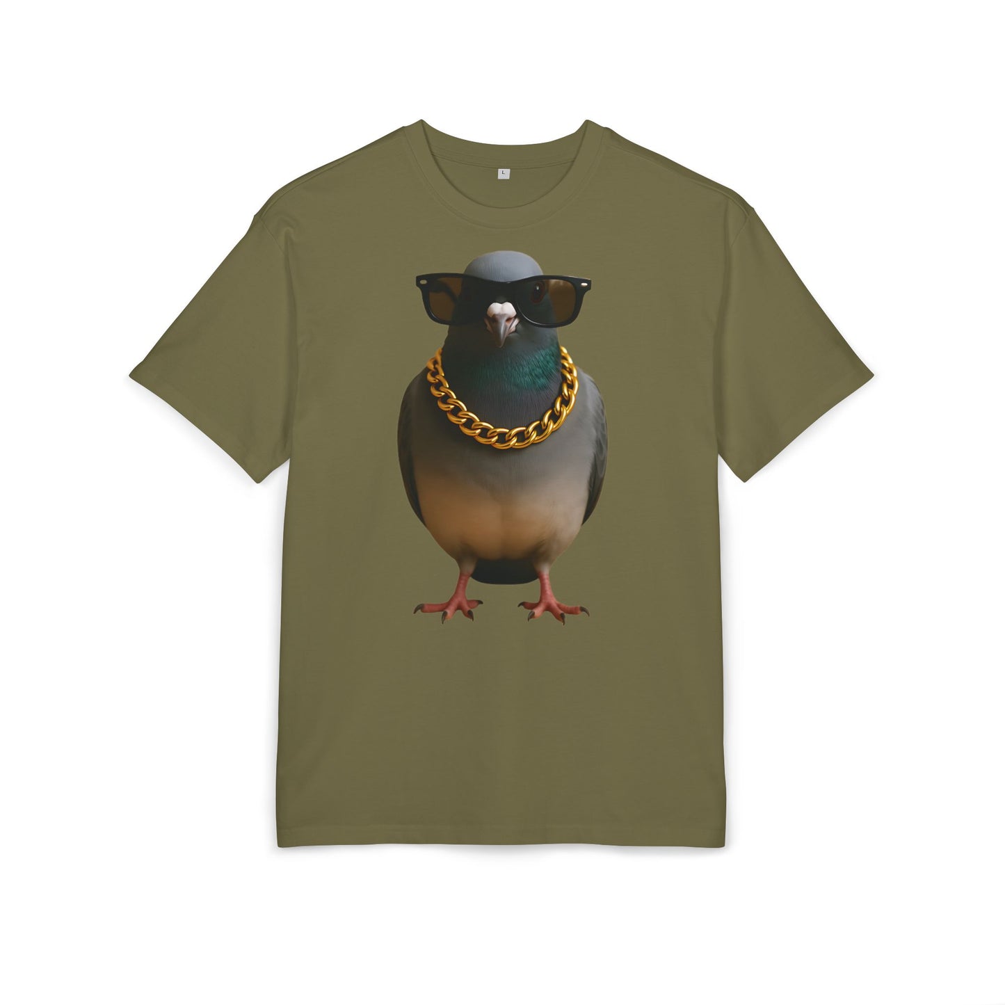Streetstyle Taube T-Shirt (Brustprint) – Cooles Pigeon Design mit Sonnenbrille & Goldkette für Urban Vibes