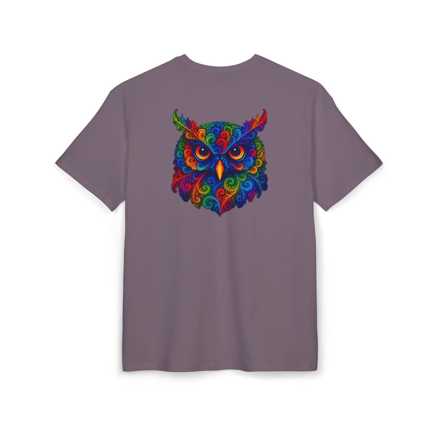 Buntes Eulen T-Shirt (Rückenprint) – Psychedelisches Tiermotiv im Boho-Stil – Unisex Shirt mit farbenfrohem, detailliertem Eulen-Design
