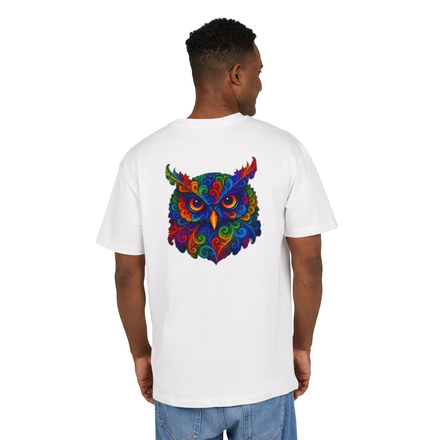 Buntes Eulen T-Shirt (Rückenprint) – Psychedelisches Tiermotiv im Boho-Stil – Unisex Shirt mit farbenfrohem, detailliertem Eulen-Design