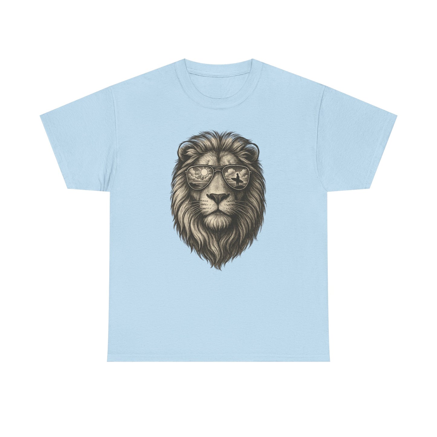 Surfer-Löwe T-Shirt (Brustprint) – Retro Sonnenbrillen Motiv | Cooles Sommer Design für Strandfans & Abenteurer