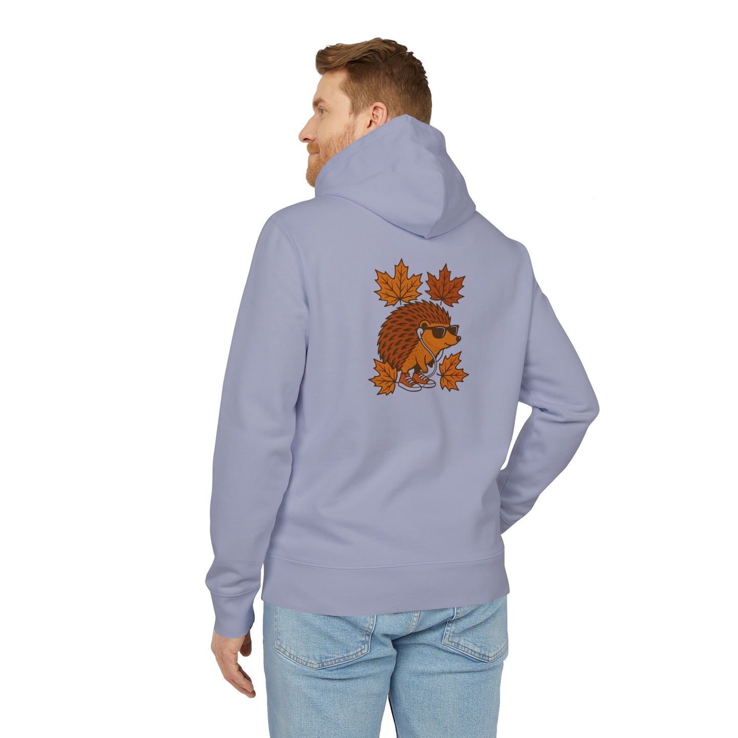Herbst Igel Hoodie (Rückenprint) – Lustiger Kapuzenpullover mit Cartoon-Design, Sonnenbrille & Ahornblättern