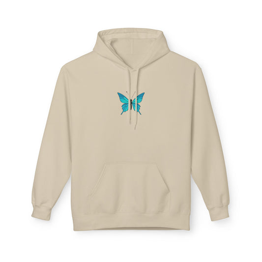 Blauer Schmetterling Hoodie Unisex (Brustprint) – Leuchtendes Butterfly Design | Nachhaltiger Kapuzenpullover aus Baumwolle