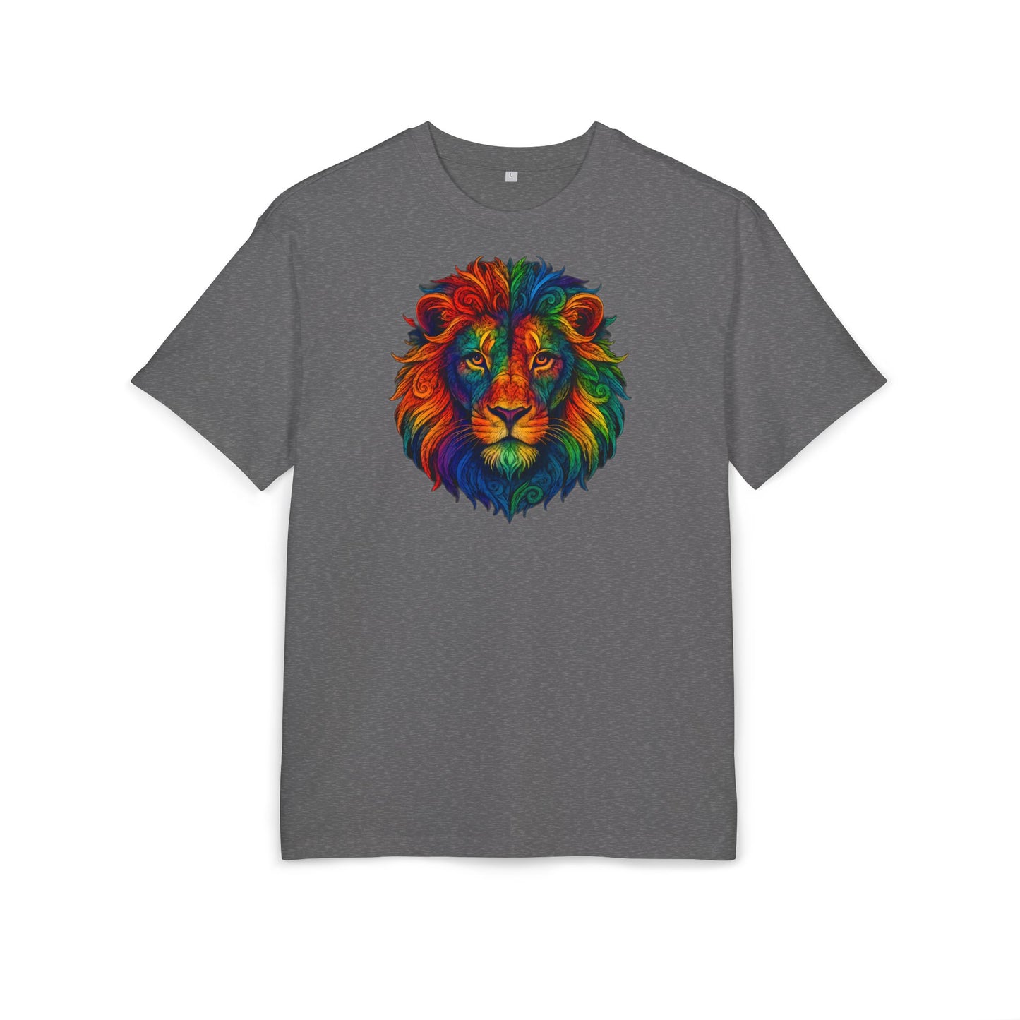 Buntes Löwen T-Shirt (Brustprint) – Psychedelisches Tiermotiv im Boho-Stil – Unisex Oversize Shirt für Kunst-, Natur- & Festival-Fans