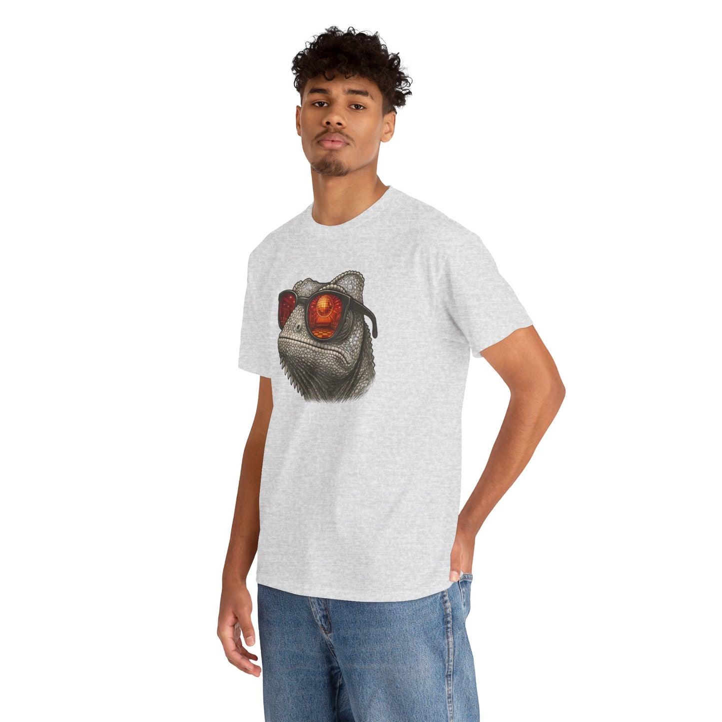 Chamäleon Disco T-Shirt (Brustprint) – Lustiges Tiermotiv mit Sonnenbrille | Retro Club Design für Tierfreunde & Festivalfans