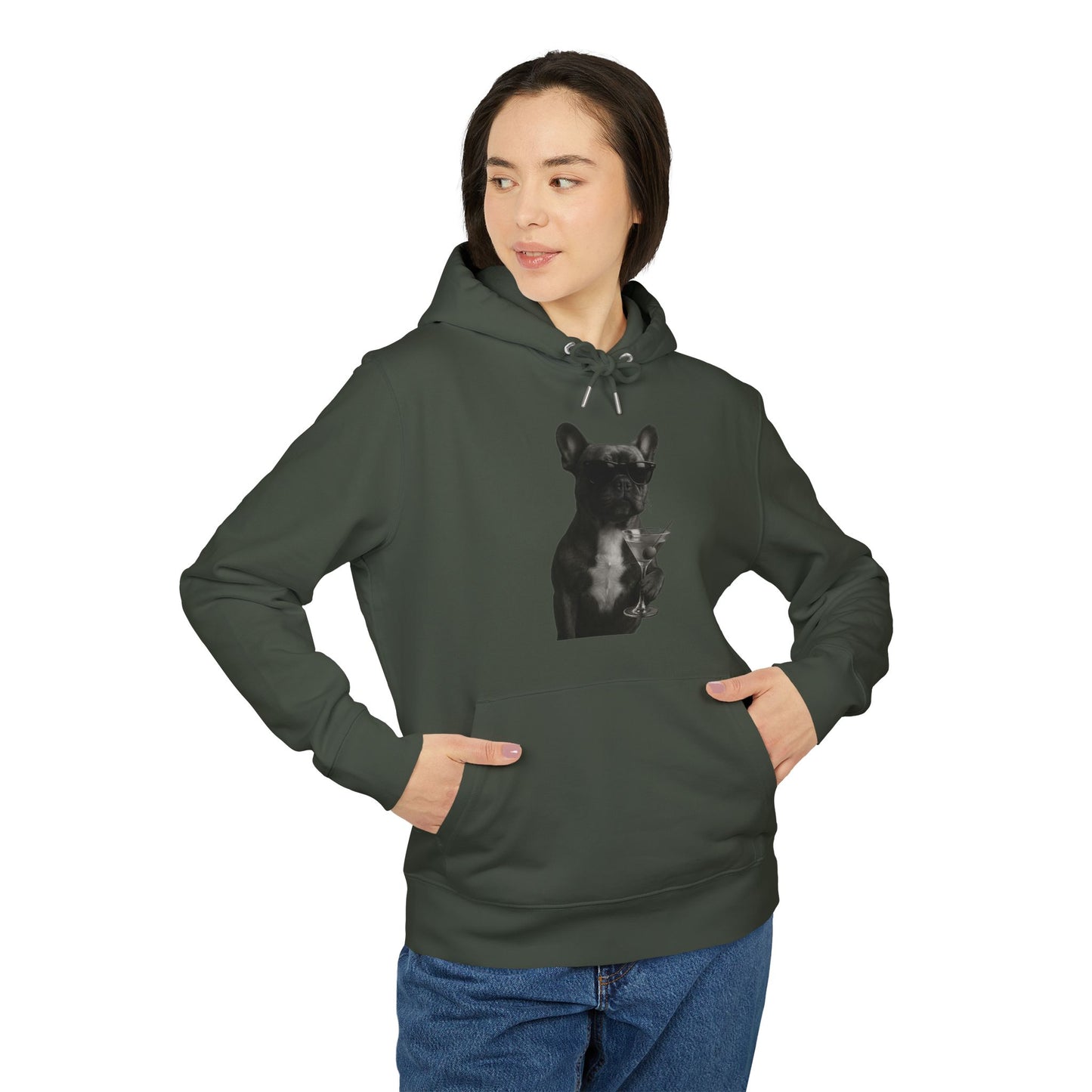 French Bulldog Hoodie (Brustprint) – Lustiger Kapuzenpullover mit Hund & Sonnenbrille – Unisex Streetwear mit Tiermotiv