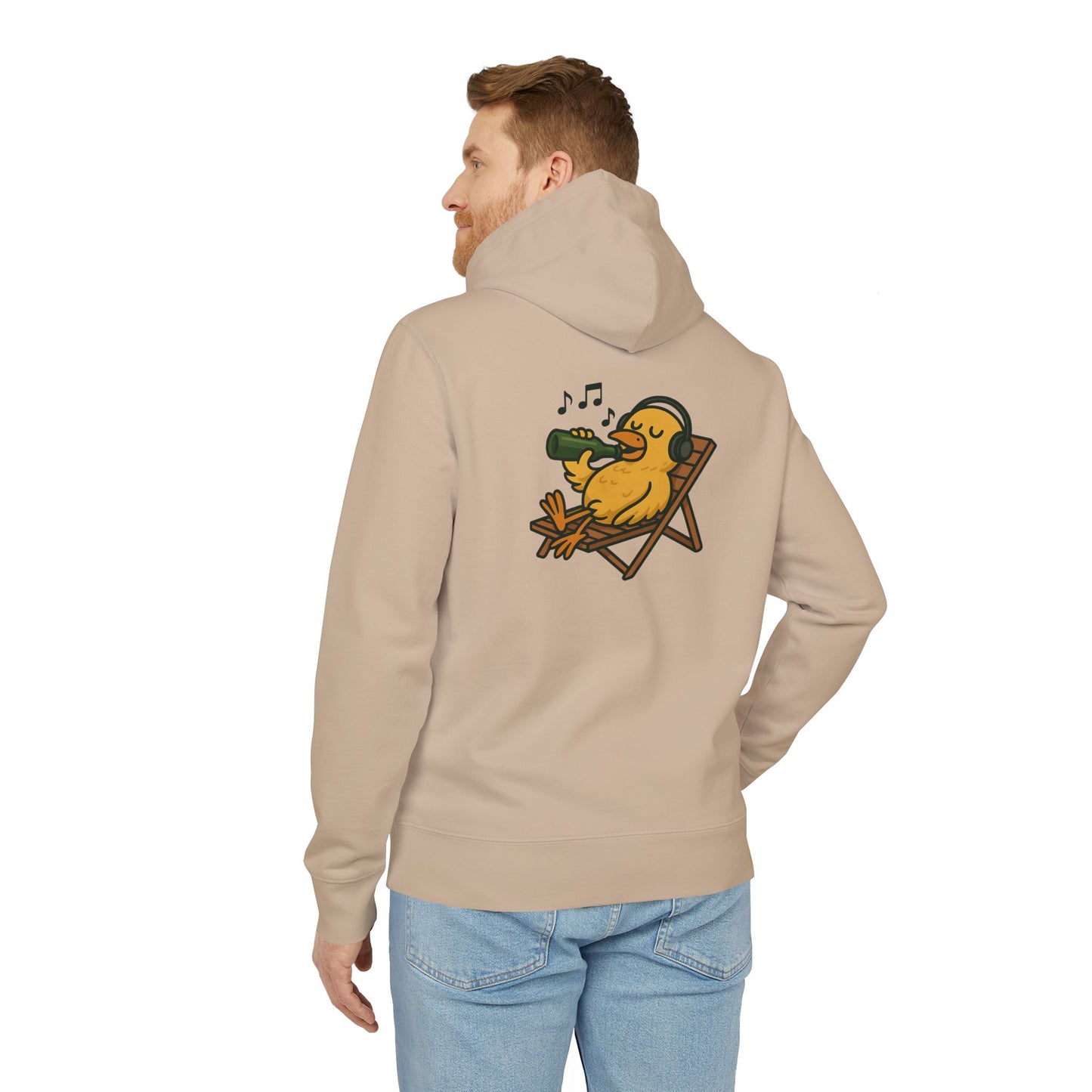 Chillente Hoodie (Rückenprint) – Lustiger Unisex Kapuzenpullover mit Ente, Bier & Musik-Motiv | Perfekt für Freizeit, Festivals & Sommer