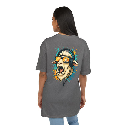 Lustiges Schaf T-Shirt (Rückenprint) – Cooles Cartoon-Motiv mit Kopfhörer & Sonnenbrille – Unisex Shirt für Musikfans & Tierliebhaber