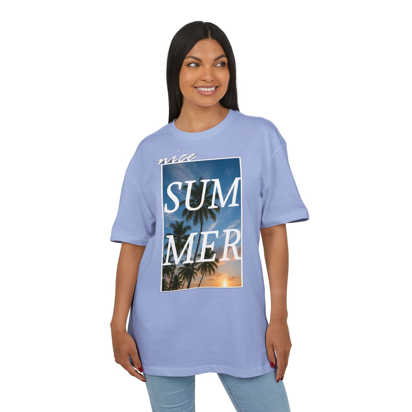 Nice Summer T-Shirt (Brustprint)– Palmendesign, Sonnenuntergang & Urlaubs-Vibes | Unisex Oversize Shirt für den Sommerlook