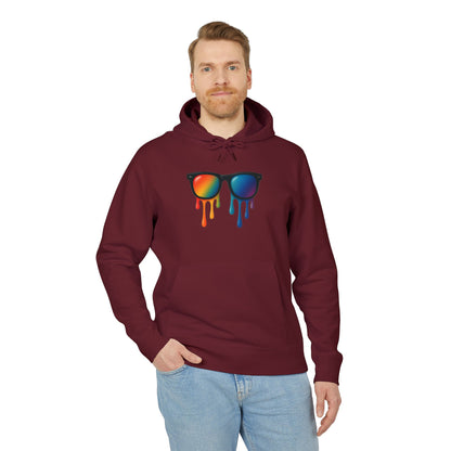 Melting Shades Hoodie (Brustprint) – Stylischer Unisex Hoodie mit bunter Sonnenbrille & Tropf-Effekt | Retro Streetwear für Sommer & Festival