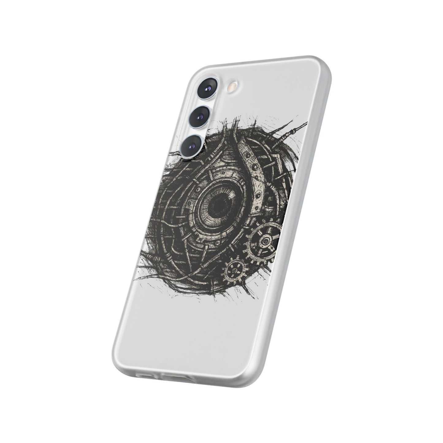 Biomechanisches Auge Handyhülle – Futuristisches Cyberpunk Design mit Zahnrädern & Kabeln | Schutzhülle für iPhone & Android