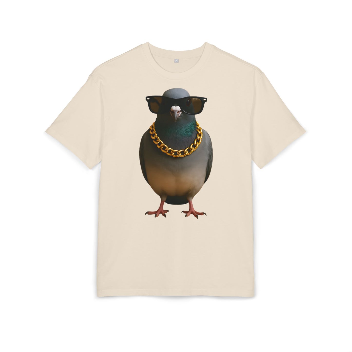 Streetstyle Taube T-Shirt (Brustprint) – Cooles Pigeon Design mit Sonnenbrille & Goldkette für Urban Vibes
