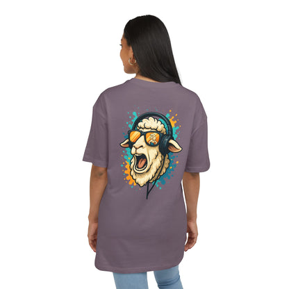 Lustiges Schaf T-Shirt (Rückenprint) – Cooles Cartoon-Motiv mit Kopfhörer & Sonnenbrille – Unisex Shirt für Musikfans & Tierliebhaber