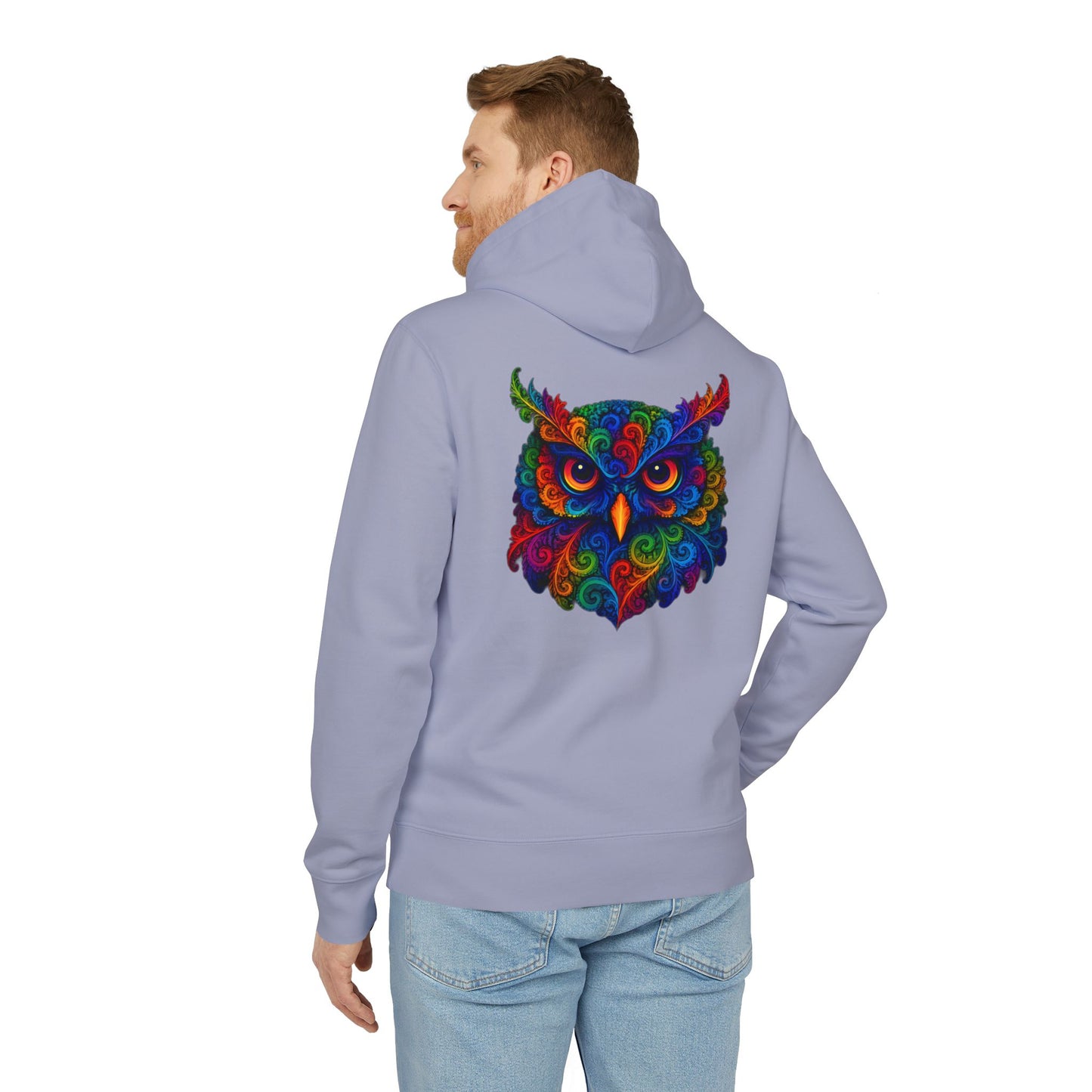 Bunter Eulen Hoodie (Rückenprint) – Psychedelischer Boho Kapuzenpullover mit Tiermotiv – Unisex Streetwear für Kunst- & Festival-Fans