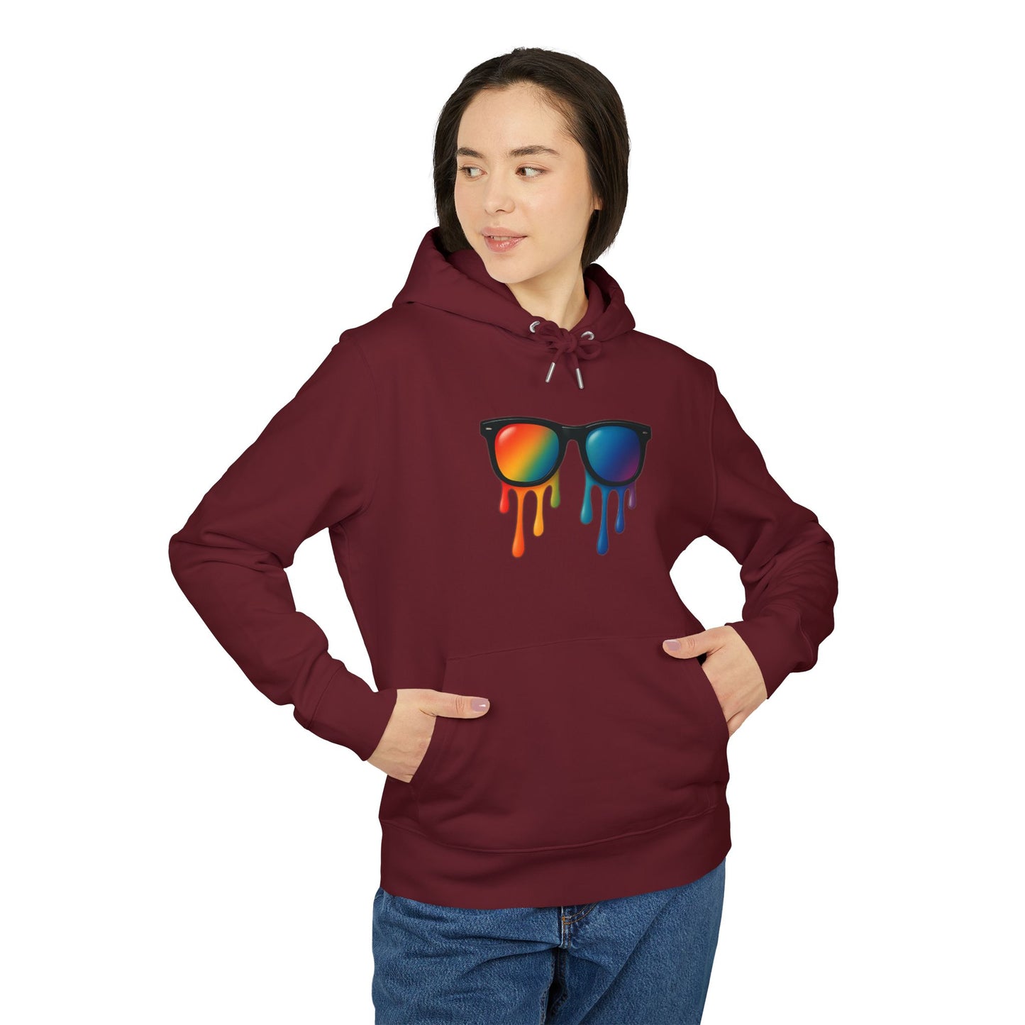 Melting Shades Hoodie (Brustprint) – Stylischer Unisex Hoodie mit bunter Sonnenbrille & Tropf-Effekt | Retro Streetwear für Sommer & Festival