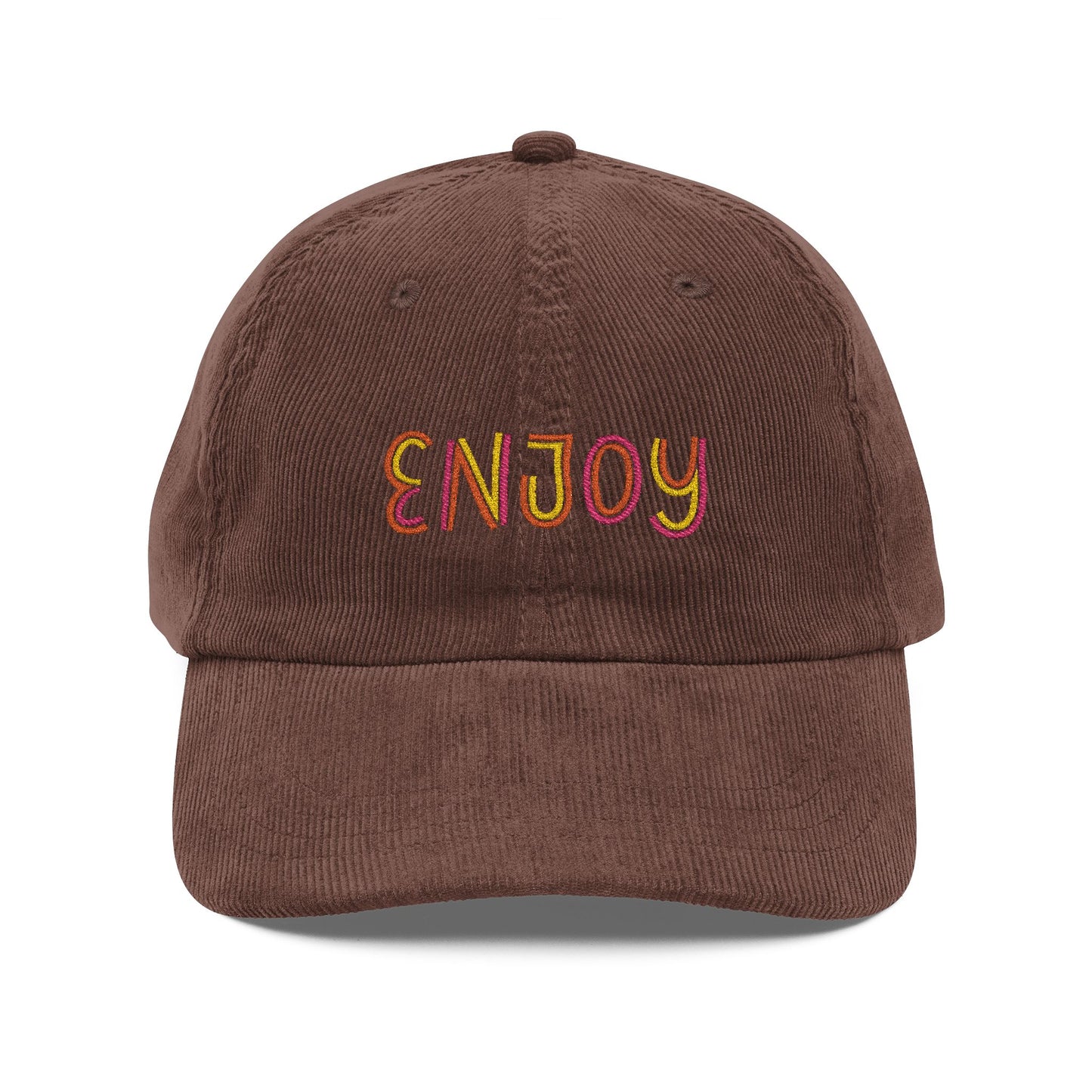 Enjoy Cord Cap – Retro Cord Basecap mit bunter Stickerei - Good Vibes, Gift for Friends, Relaxed Fashion