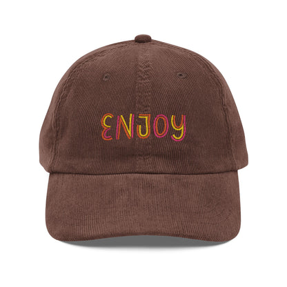 Enjoy Cord Cap – Retro Cord Basecap mit bunter Stickerei - Good Vibes, Gift for Friends, Relaxed Fashion