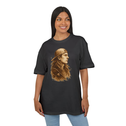 Skater Style T-Shirt (Brustprint) – Retro Kunst-Design mit Langhaar-Skater und Cap – Vintage Skateboard Look