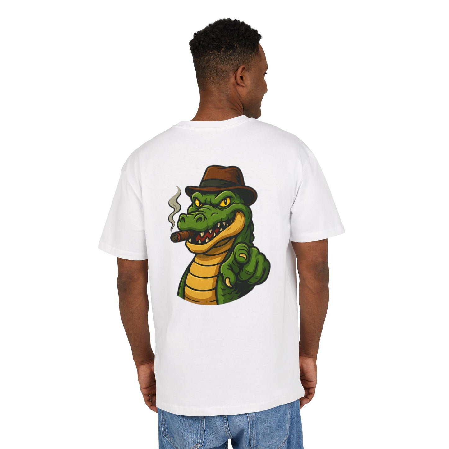 Gangster Alligator T-Shirt (Rückenprint) – Cooles Unisex Shirt mit Zigarren-Krokodil im Retro Comic Style